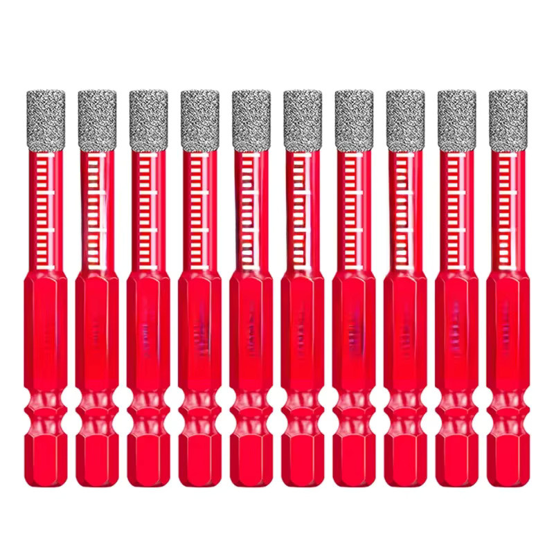 Onmaiwei Diamantbohrer Set mit 6 mm Sechskantschaft, 10 Stück rote Lochsäge für Trockenkeramikfliesen, Marmor, Granit und verglaste Fliesen - Bild 5