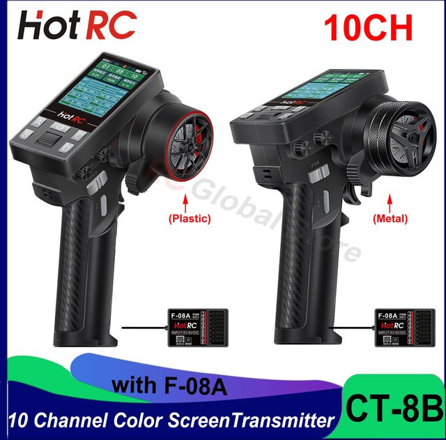 hotrc CT-8B Fernbedienung, 10ch 8 kanäle, farbbild schirm, 2,4g, F-08A empfänger sender, black - Bild 1
