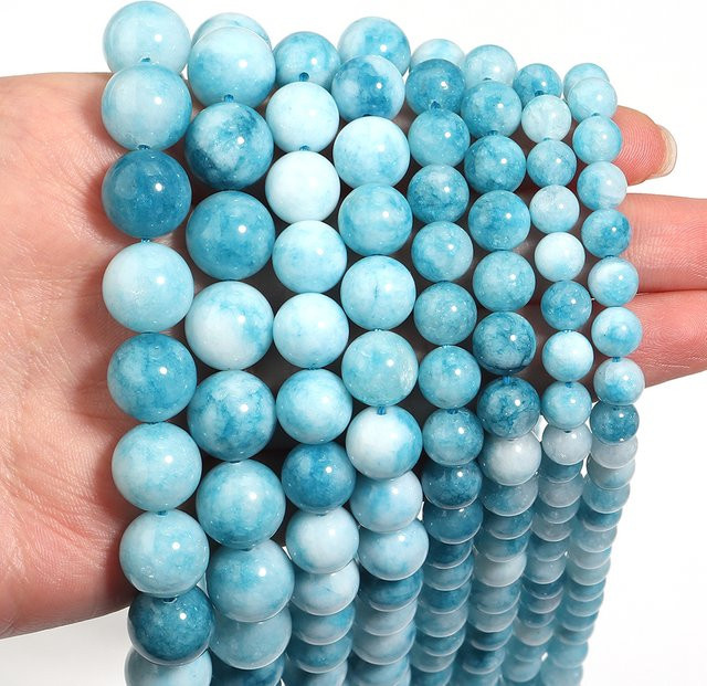 Larimar Naturstein Perlen, Blau, Runde Spacer Perlen, Unisex - Bild 1