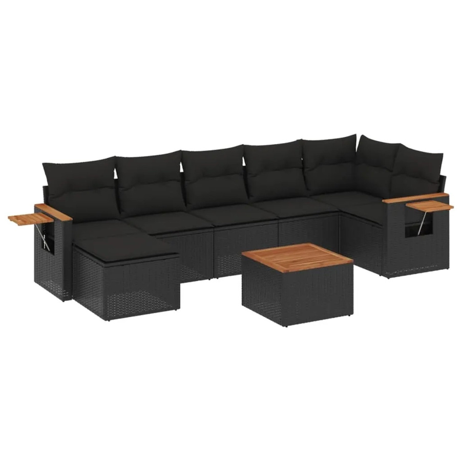 vidaXL 8-teilige Garten-Sofagarnitur mit Kissen aus Poly-Rattan und Akazienholz in Schwarz - Bild 2