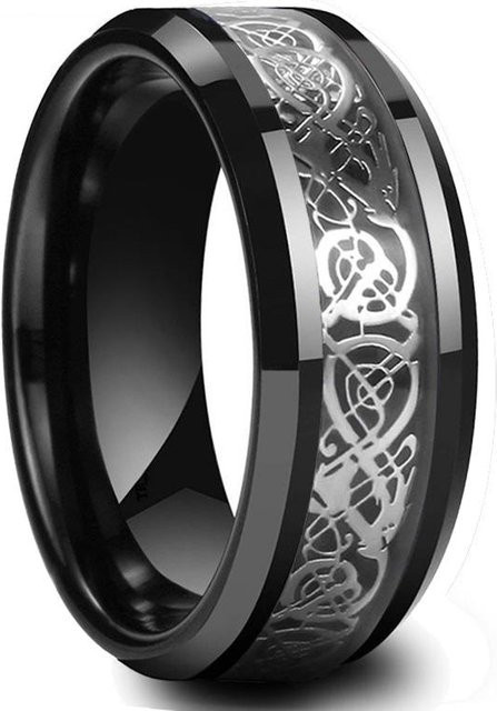 YIRAN Ring, Wolfram, Schwarz, Roter Zirkon, Herren, 8mm - Bild 1