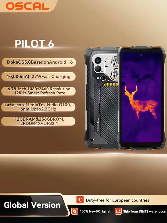 Blackview OSCAL PILOT 6 Robustes Wärmebild-Smartphone in Schwarz mit 256 GB Speicher, 12 GB RAM, 6,67 Zoll 2,4K-Display 120Hz und 10000mAh Akku, Dual-4G/LTE - Bild 4