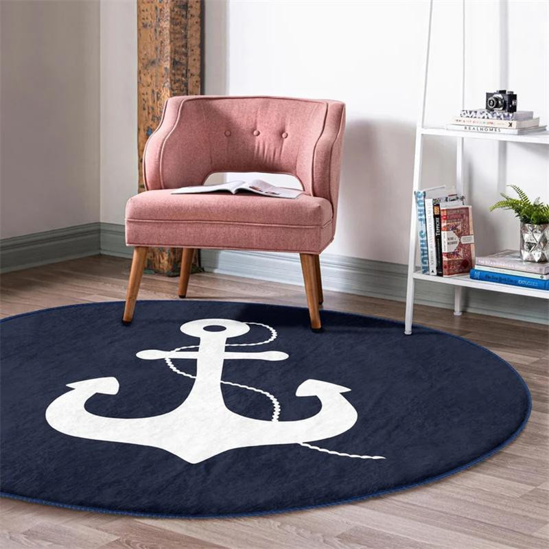 Runder Kompass-Teppich von Lodestar in Blau mit Anker- und Segler-Motiv, rutschfest, Durchmesser: 80 cm - Bild 2
