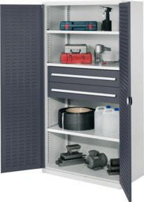 Kappes Schwerlastschrank OMT Mod. 42 aus Stahl in Grau mit abschließbaren Türen und Schlitzplatten innen, B/T/H: 165 x 60 x 195 cm - Bild 1