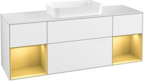 V&B Waschtischunterschrank Finion mit Wandbeleuchtung, Breite: 160 cm, Farbe: Weiß und Gold, lackiert - Bild 1