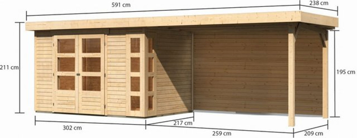 KARIBU Gartenhaus Kerko 4 aus Holz in Beige, B/H/T: 561 x 211 x 217 cm - Bild 2