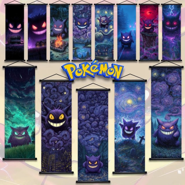 Pokemon Gengar Wandbehang Takara Tomy Anime Scroll Art Tuch Multicolor - Bild 1