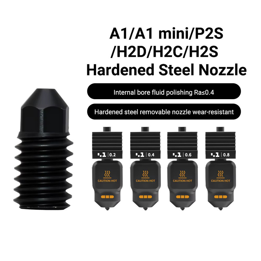 5 Stück Austauschbare Hartstahl Düsen für Bambu Lab A1, A1 Mini, H2D und P2S im Set mit 0,2 mm, 0,4 mm, 0,6 mm und 0,8 mm für dein Hotend Upgrade - Bild 4