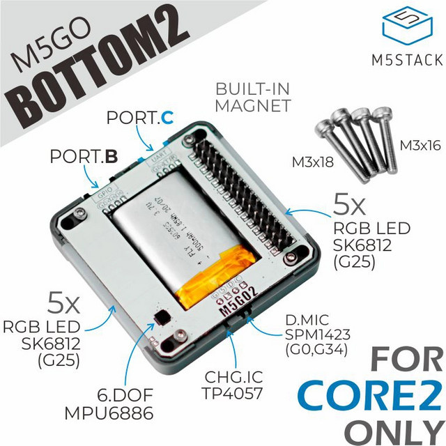 M5Stack Batterij Bottom2 für Core2 in Schwarz - Bild 1