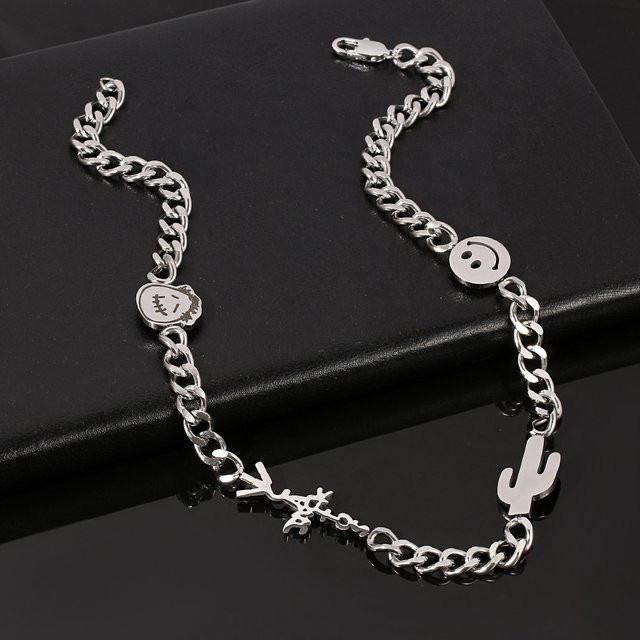TAKARA TOMY Halskette, Edelstahl, Silber, Kaktus und Happy Face, Unisex - Bild 1