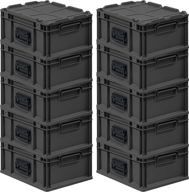 PROREGAL Eurobox Nextgen Portable Transportbox im 10er Set, Schwarz, H x B x T: 18,5 x 30 x 40 cm, 16 Liter - Bild 1