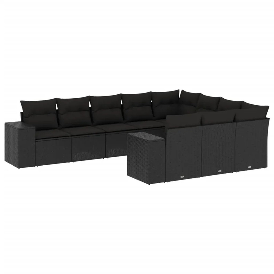 vidaXL 10-teilige Garten-Sofagarnitur in L-Form aus Polyrattan mit Kissen in Schwarz - Bild 2