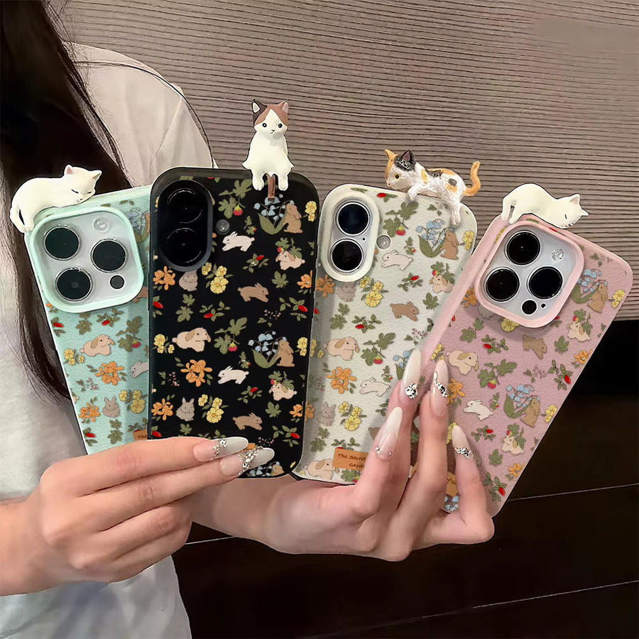 Stoßfeste Leder-Handytasche mit niedlichem Hund und Blumen-Design für iPhone 11 bis 17 Pro Max, Farbe: Pink/Mehrfarbig - Bild 2