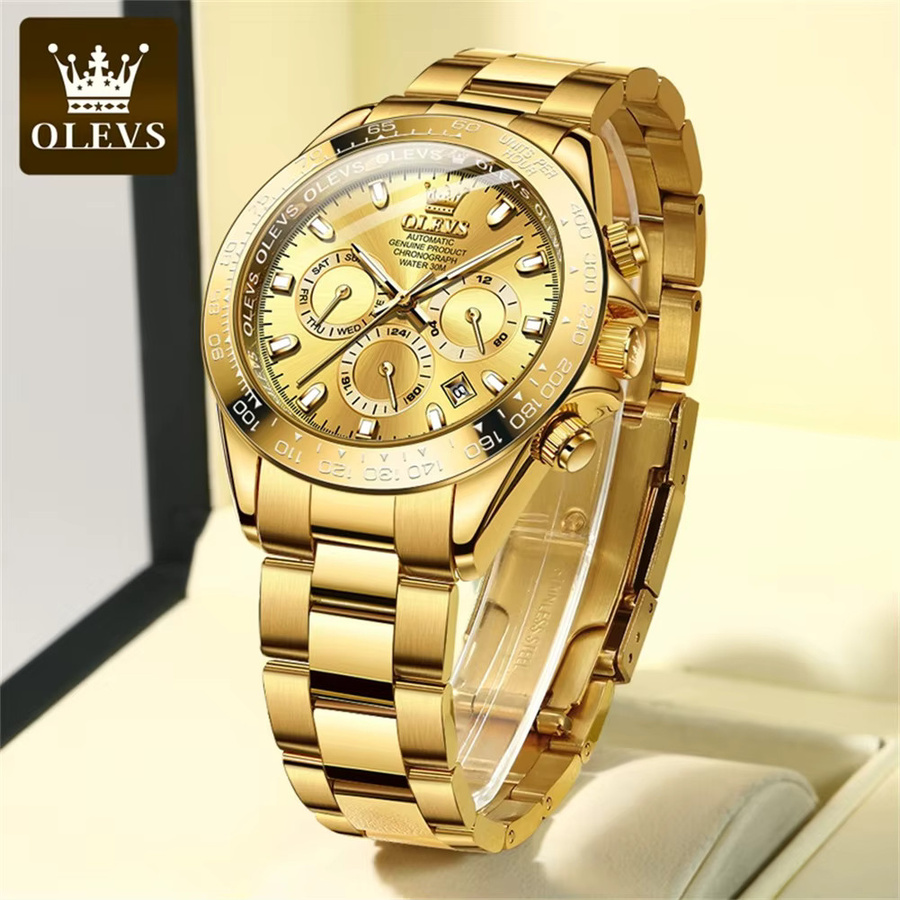 OLEVS Armbanduhr, Chronograph, Automatik, Gold, Edelstahl, Herren - Bild 2