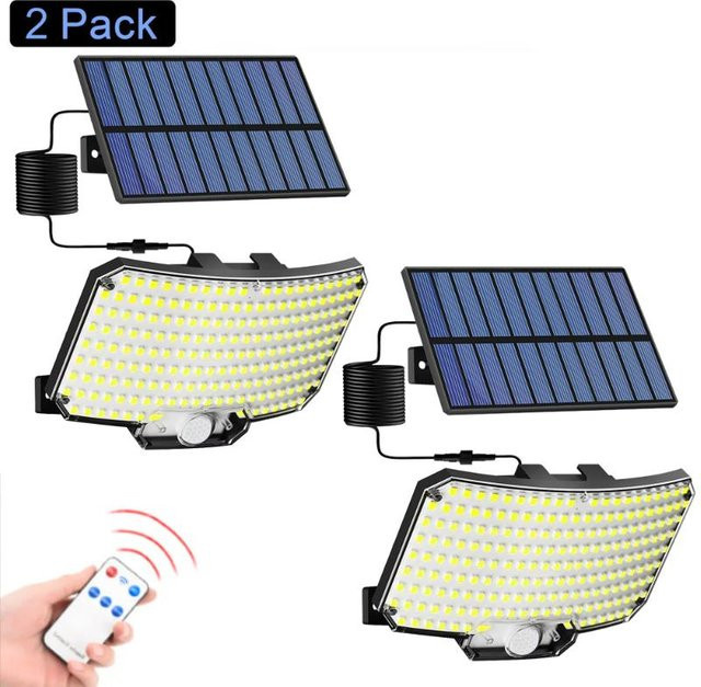 LIUXING Solar-Flutlicht Set mit 234 LED, 2er Pack, IP65 wasserdicht, Außenleuchte mit Bewegungssensor und Fernbedienung, Weiß - Bild 1