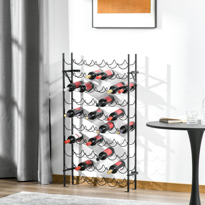 HOMCOM Weinregal aus Metall in Schwarz für 60 Flaschen, wandmontierbares Weinständer-Regal, B/H/T: 63 x 118 x 20,5 cm - Bild 2