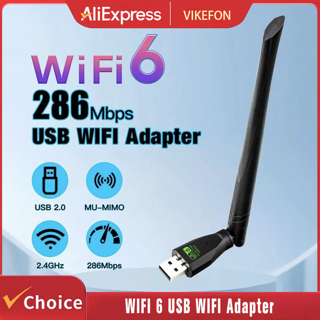 VIKEFON AX286 Wi-Fi 6 USB-Adapter Black USB-A Netzwerkkarten-Dongle für Laptop und Windows 10 11 - Bild 1
