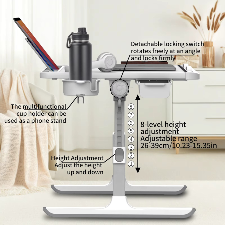 HGTUGO Klappbarer Laptop-Tisch in Grau mit höhenverstellbarer Arbeitsfläche und ergonomischem Design für Bett und Sofa - Bild 7
