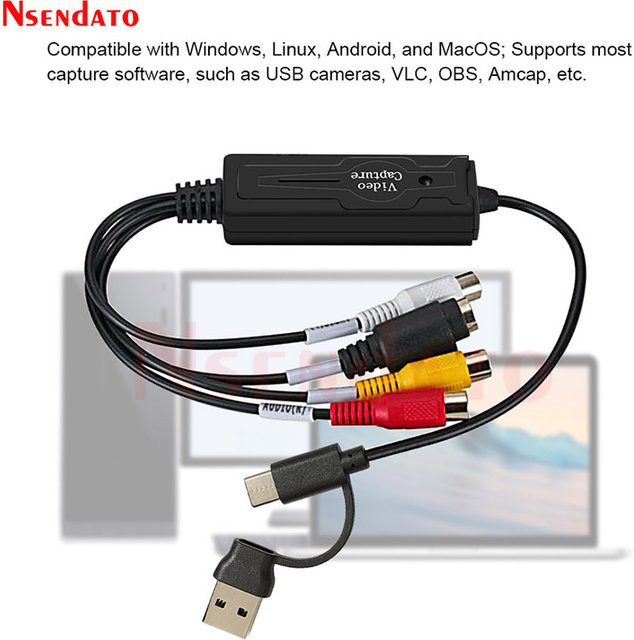 Nsendato 2-in-1 USB Typ C Video Capture Card RCA AV zu USB C Video Grabber Adapter in Schwarz - Bild 1