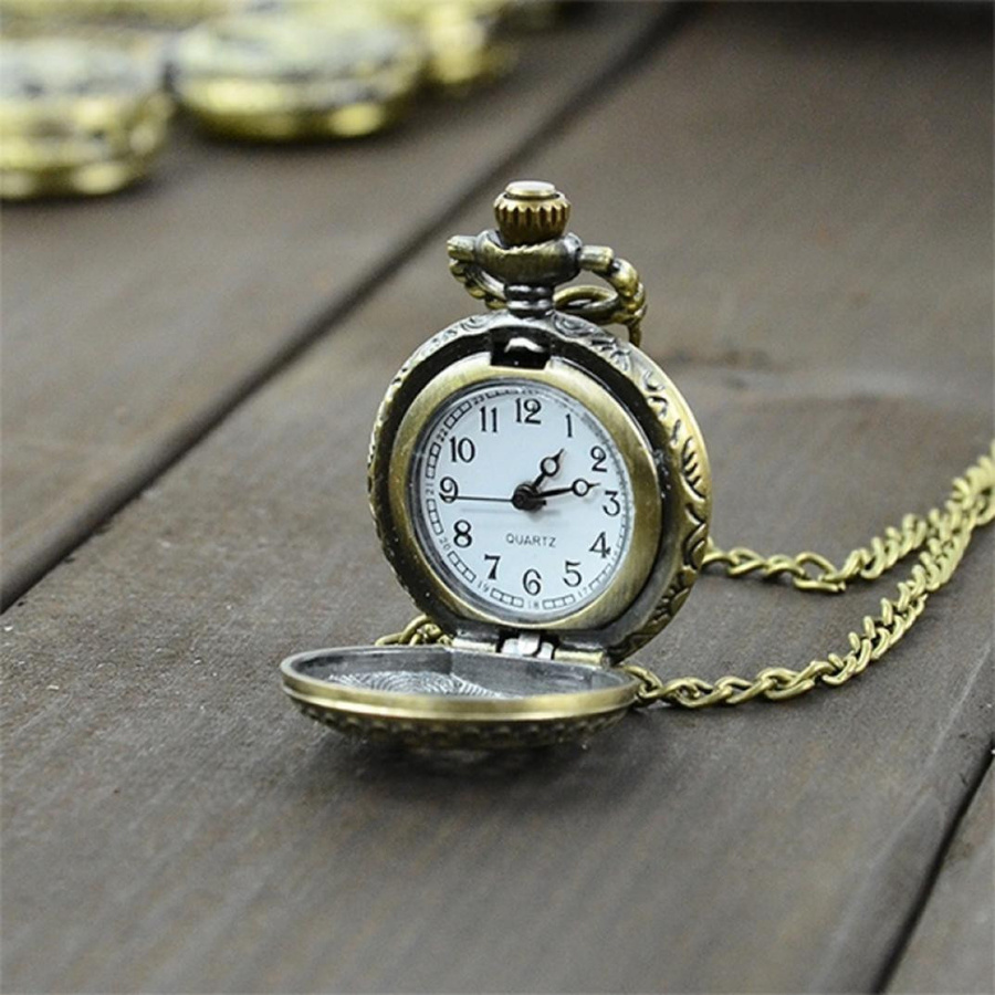 Amusedly Retro Vintage Steampunk Quarz Halskette mit Anhänger in Gold, runde Uhr mit Blumen, Eiffelturm und chinesischen Zodiac Mustern für Damen und Herren - Bild 2
