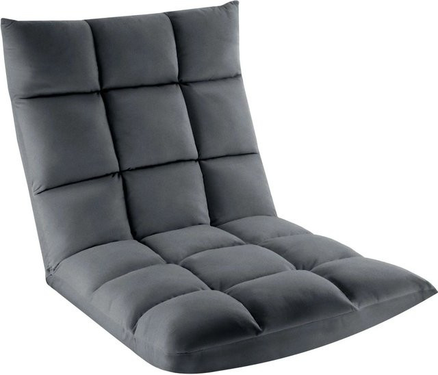 tectake Relaxsessel Snooze 2 in 1 Sessel und Liege mit Samtbezug und Stahlgestell in Grau, B/T/H: 108 x 57 x 13,5 cm - Bild 2