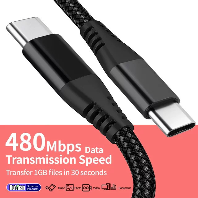 PD60W Schnellladekabel mit Angelschnur aus Nylongewebe für Datenübertragung und Ladesynchronisierung in Schwarz - Bild 1