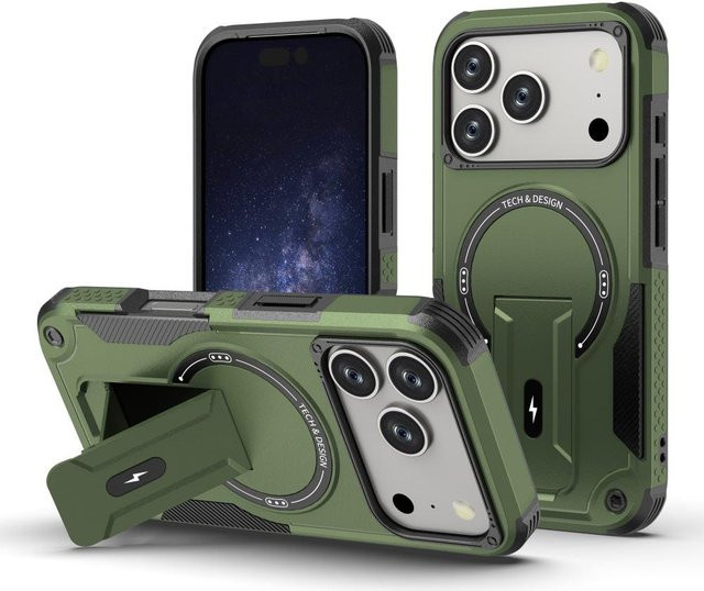 Stoßfeste Militärqualität Schutzhülle mit Ständer und Magnetfunktion für Apple iPhone 17 Pro Max, 16, 15, 14, 13, 12, 11 in Grün - Bild 1