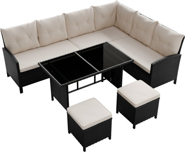 Juskys Gartenlounge Manacor Polyrattan Set in Schwarz mit cremefarbenen Bezügen - Bild 1