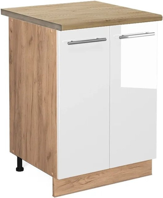 Vicco Küchenunterschrank Fame-Line Weiß Hochglanz und Eiche mit Soft-Close-Türen B/T/H: 60 x 60 x 82 cm - Bild 1