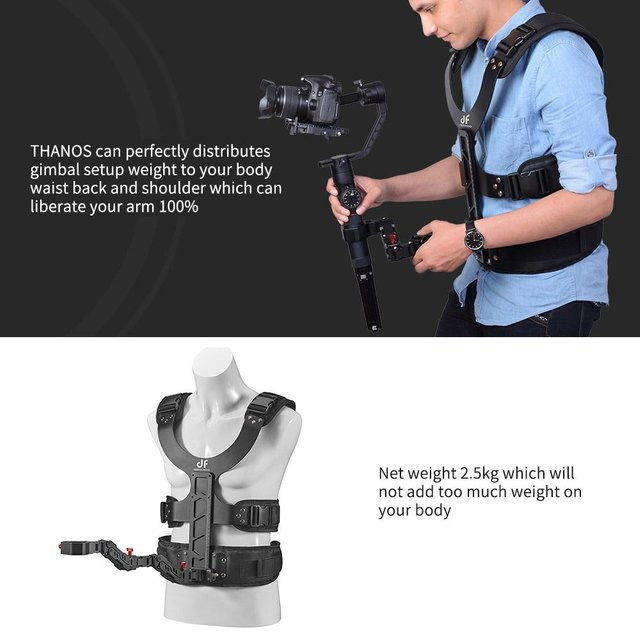 DF DIGITALFOTO THANOS Gimbal-Stabilisator-Unterstützungssystem mit Dual-Federarm und Lastweste, kompatibel mit DJI Ronin S, schwarz - Bild 1