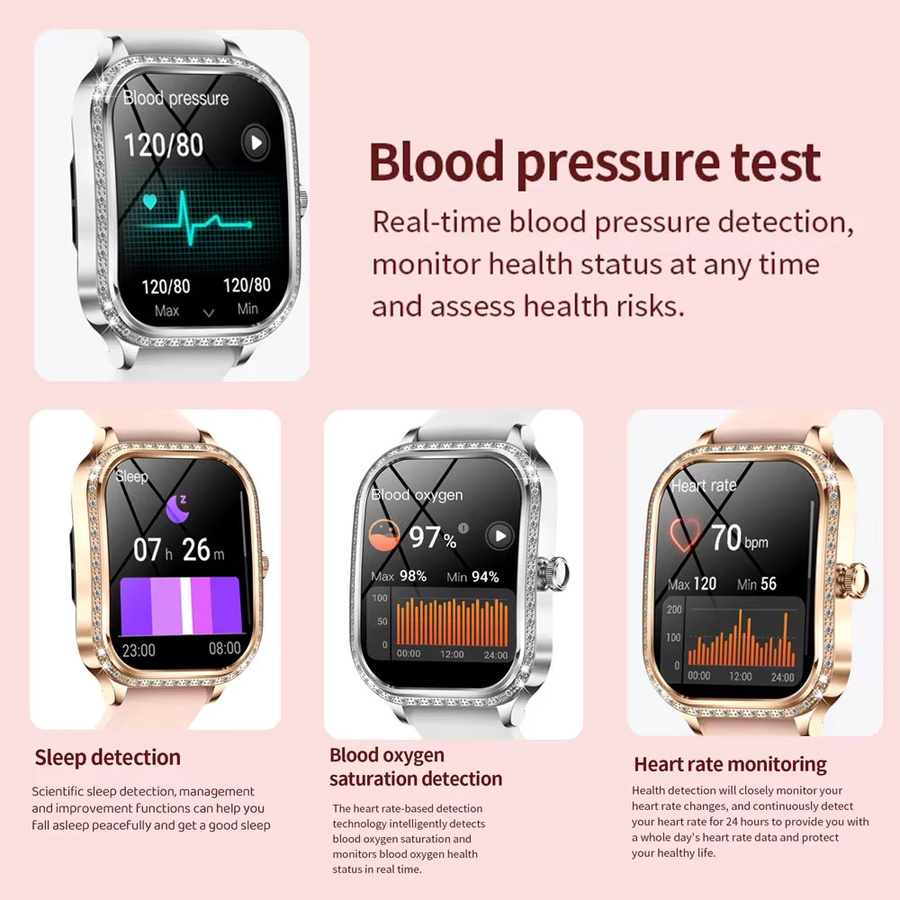 GUHUAVMI Smartwatch mit gebogenem Bildschirm für Damen und Herren in Pink und Gold mit Bluetooth-Anruffunktion und IP68 Wasserdichtigkeit für Android und iOS - Bild 3