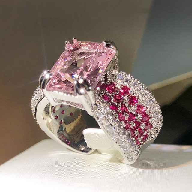 YIRAN Jewelry Ring, Kupfer, Rosa Stein, Zirkonia, Unisex - Bild 1