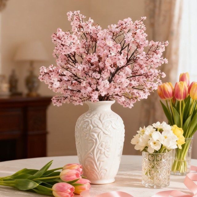 Yusheng Künstliche Blumen und Vasen Set in Weiß für Hochzeit und Dekoration - Bild 1