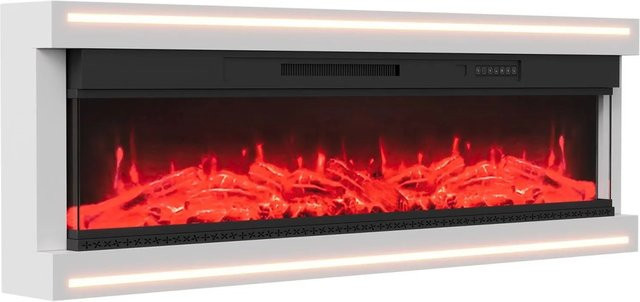 PXloue Elektrokamin Wandkamin in Weiß mit 3D-Flammeneffekt, LED, Heizung, Timer und Thermostat, B/H/T: 137 x 52 x 17 cm - Bild 1