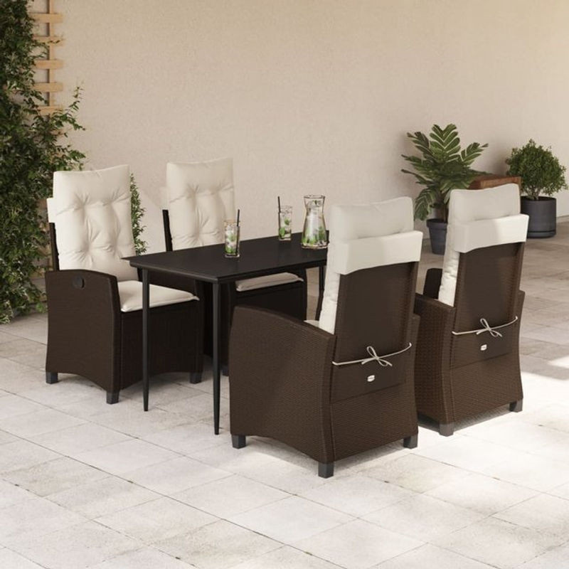 Vidaxl Gartenmöbel-Set aus Polyrattan mit Kissen und Glastisch, 5-teilig, Braun, Modernes Design - Bild 1