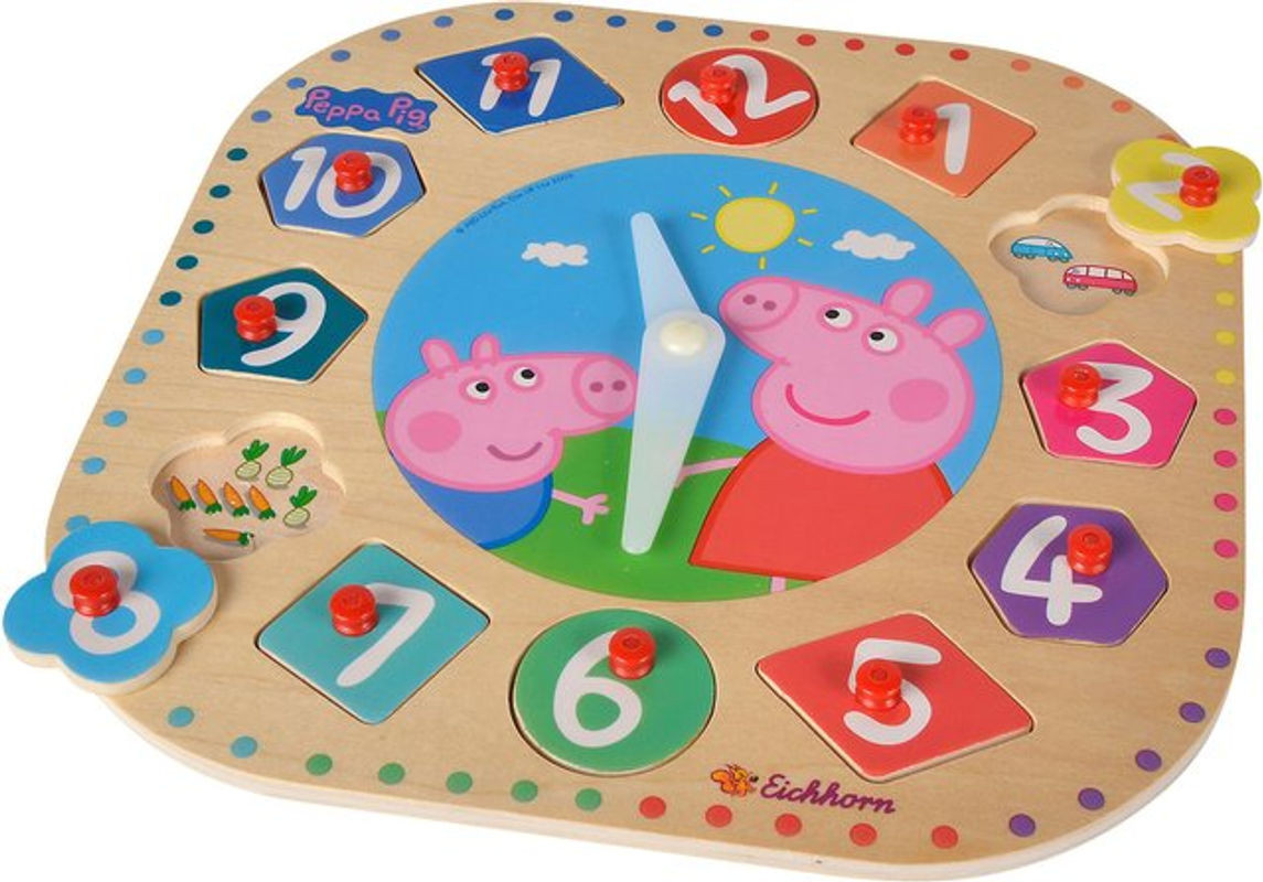 Eichhorn Peppa Pig Lernuhr aus Holz, analog und rund, mehrfarbig - Bild 1