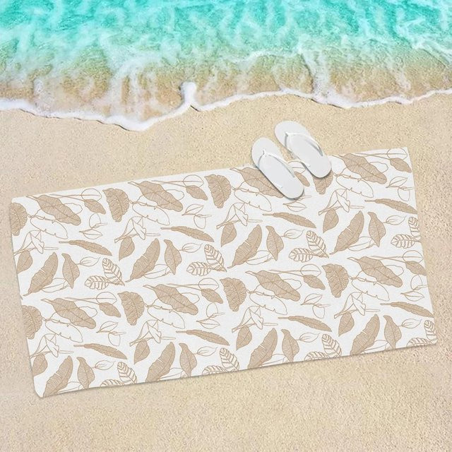 JMG Household Supplies Strandtuch Beige mit tropischem Blatt-Motiv, schnelltrocknendes und sandfreies Mikrofaserhandtuch, Breite: 50 cm, Länge: 100 cm - Bild 1