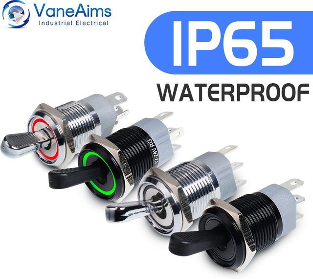 VaneAims Metall-Kippschalter mit LED-Licht, wasserdicht, selbstsichernd, 2 Positionen (Ein/Aus), 15 A, 12 V / 220 V, Silber - Bild 1