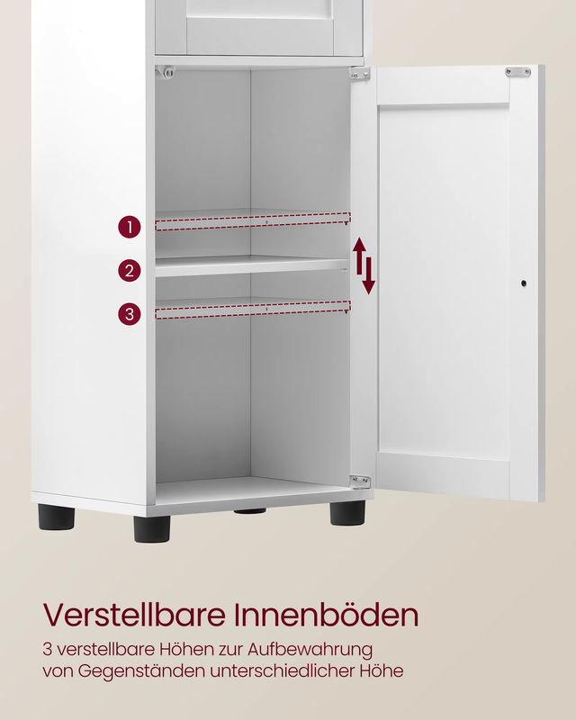 VASAGLE Badezimmerschrank als Hochschrank in Weiß Matt mit höhenverstellbaren Ablagen und offenen Fächern - Bild 2