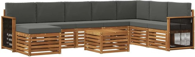 vidaXL Sofagarnitur aus Massivholz Akazie im modernen Latten-Design in Anthrazit Grau - Bild 1