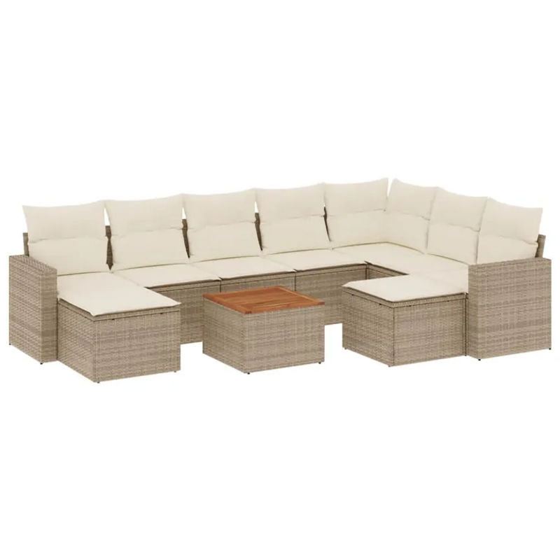 Vidaxl Gartenmöbel-Set aus Polyrattan und Akazie mit Kissen, 10-teilig, Beige - Bild 3