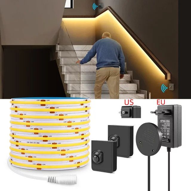 Gyarfas Dual Wireless LED Licht Set mit beweglichen PIR Motion Sensoren und COB Streifen DC24V 320LEDs/M für Schlafzimmer Korridor und Treppen - Bild 1
