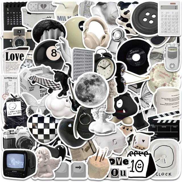 60 Stück Apathy Sticker Set in Schwarz-Weiß für Laptop, Notizbuch und Dekoration - Bild 1