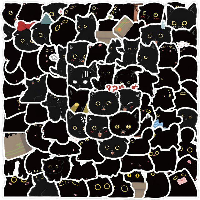 Kpustyle Kawaii Schwarze Katze Aufkleber Set zur Dekoration von Notebook und Gepäck in Schwarz - Bild 1