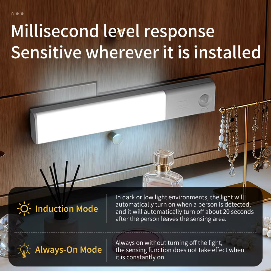GGBEE LED-Schrankbeleuchtung mit Bewegungssensor, kabellose Unterbauleuchte, dimmbar und aufladbar, magnetische Lichtleiste in Weiß für Küche und Nachtbeleuchtung - Bild 4