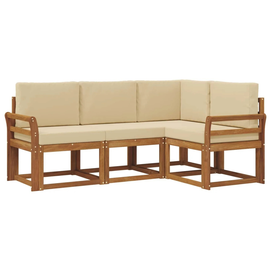 vidaXL Outdoor-Sofagarnitur in L-Form aus massivem Akazienholz mit Kissen in Natur und Beige - Bild 2