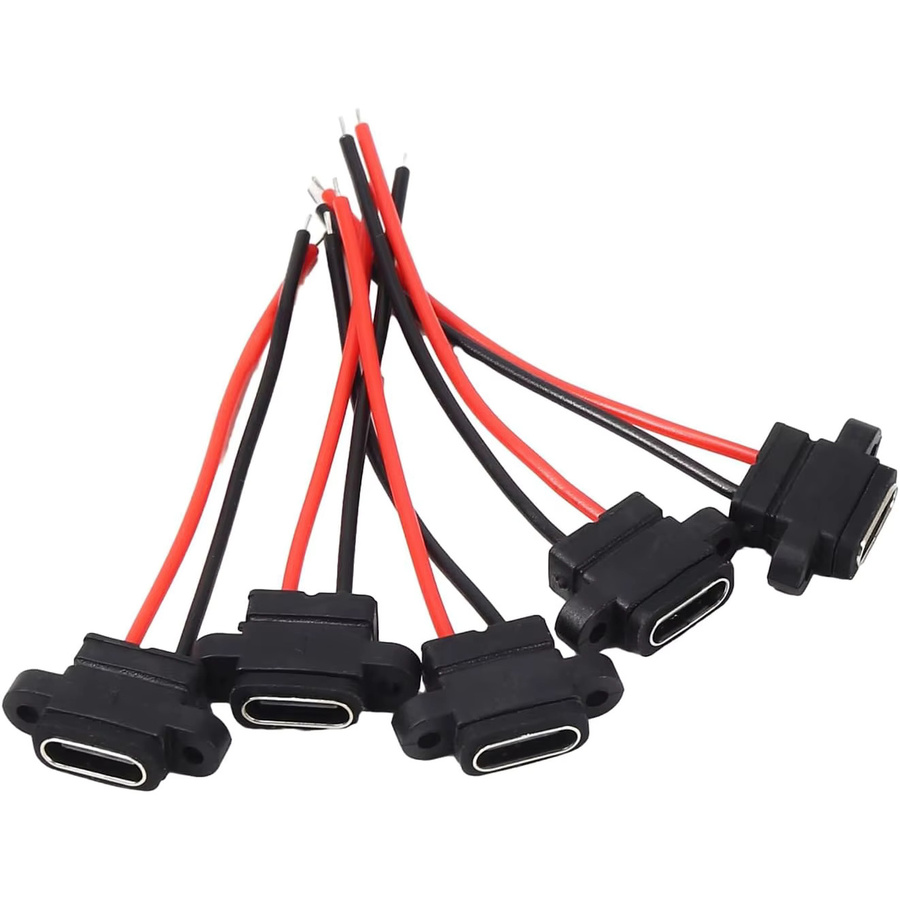5 Stück USB-C Buchsenstecker, 2-polig, wasserdicht, 3A Ladeanschluss, Schwarz - Bild 3