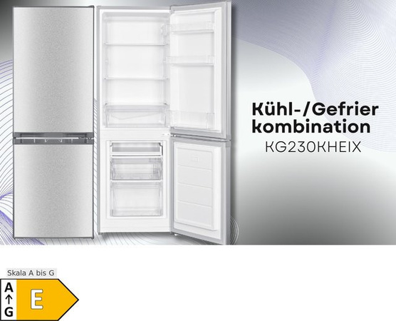 PKM Kühlgefrierkombination KG230KHEIX in Silber, 173 l Volumen, freistehend mit LED-Innenbeleuchtung