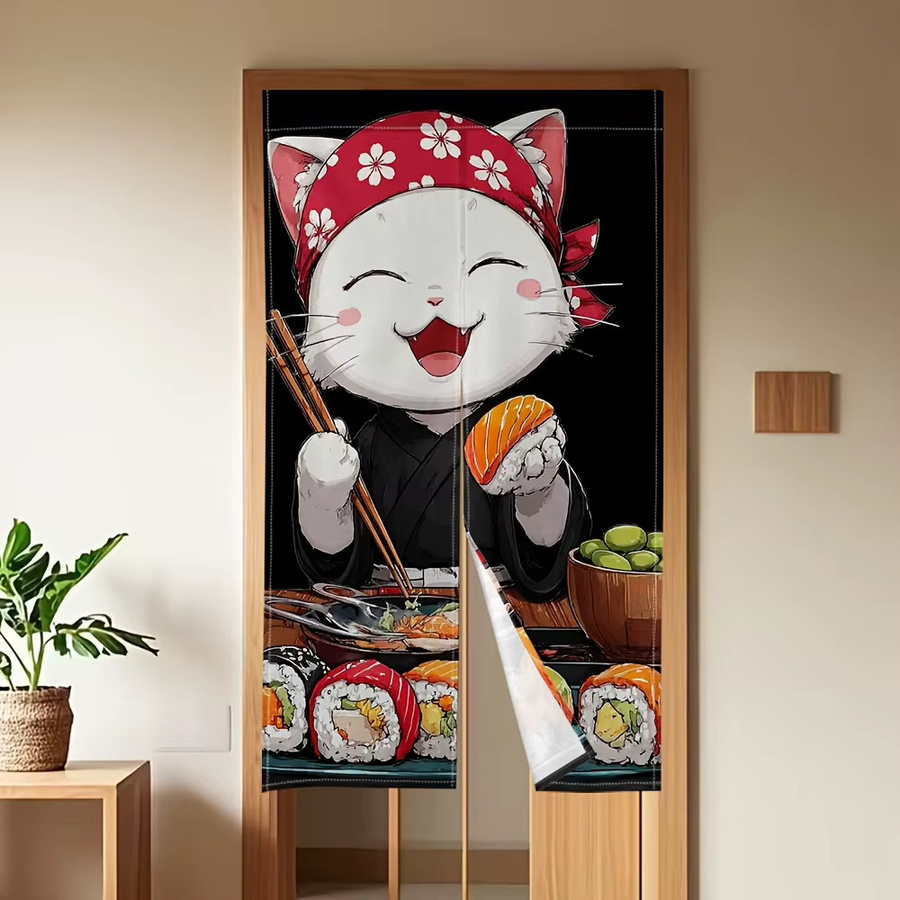 VIKAMA Japanischer Cartoon-Türvorhang mit Lachsmotiv in Mehrfarbig als Küchentrenner und Heimdekoration - Bild 3