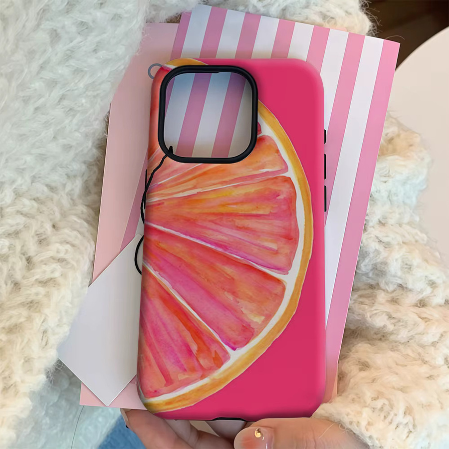 Aquarell-Grapefruit-Scheibe Handyhülle für Apple iPhone 17 16 15 14 13 12 11 Pro Max Plus mit doppelschichtiger Rückseite in Pink - Bild 3
